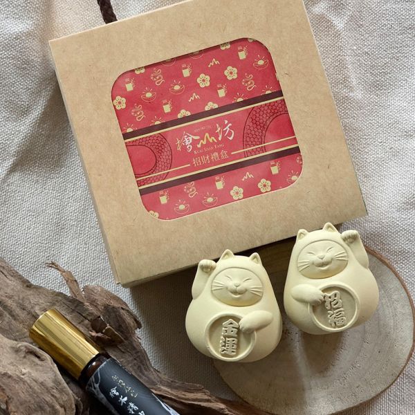 招財貓擴香石一對+檜木精油5ml
